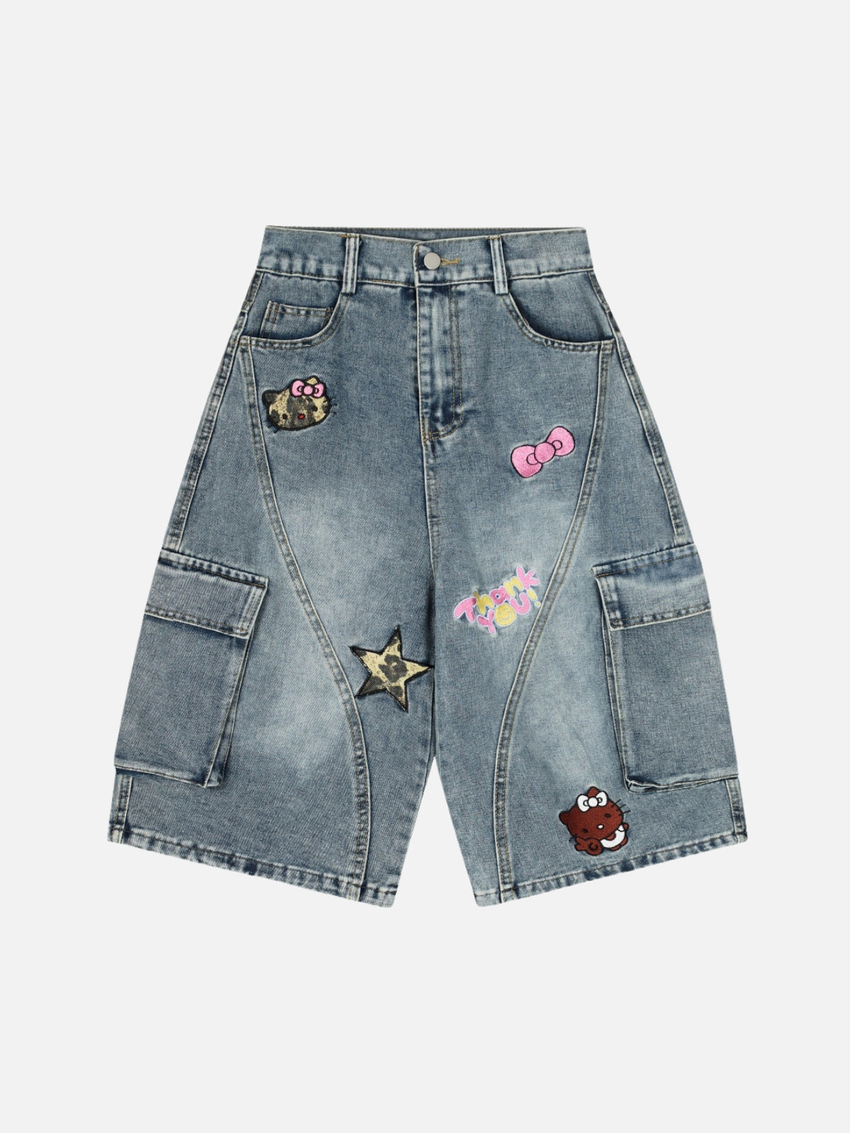 KITTIES - Baggy Embroidered Cargo Jorts Blue | Teenwear.eu