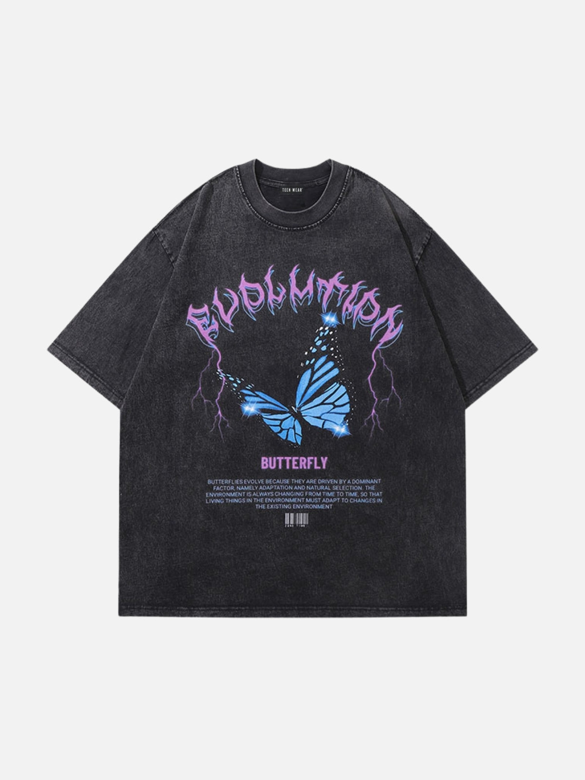 BUTTERFLY - Oversized Print Washed T-Shirt Black | Teenwear.eu
