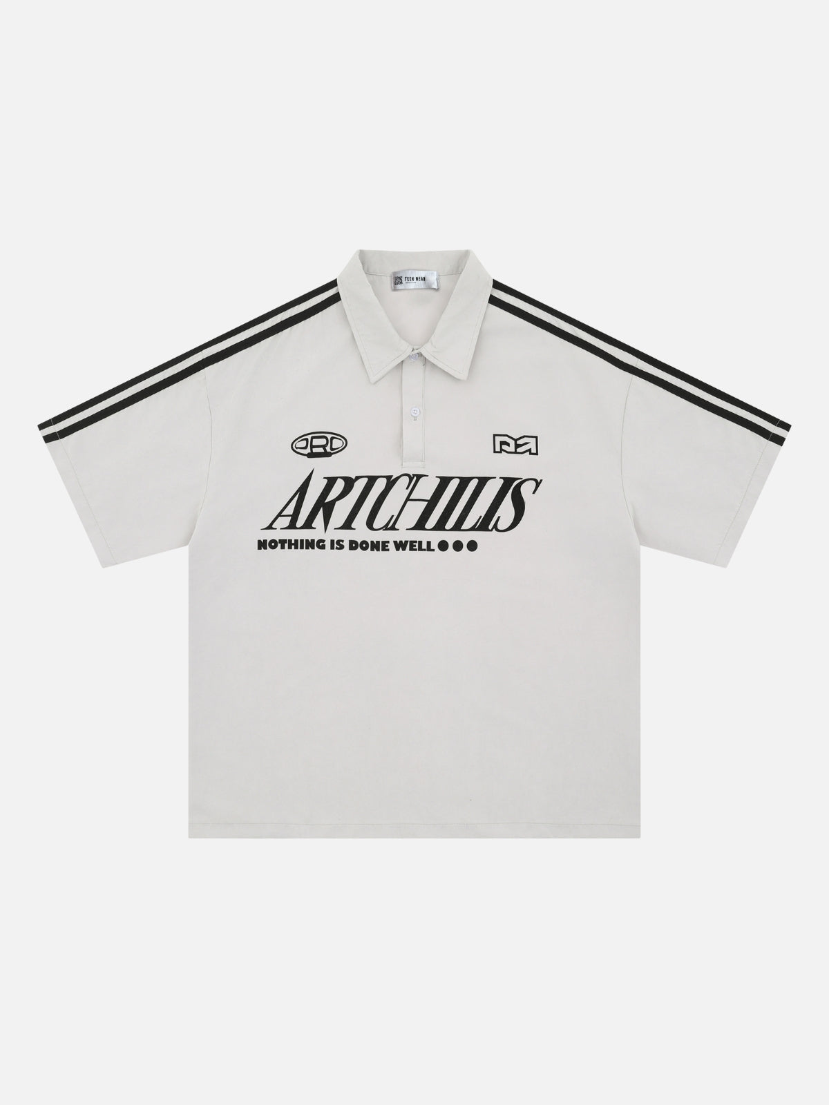 ARTCHILIS - Oversized Print Polo Shirt Beige | Teenwear.eu