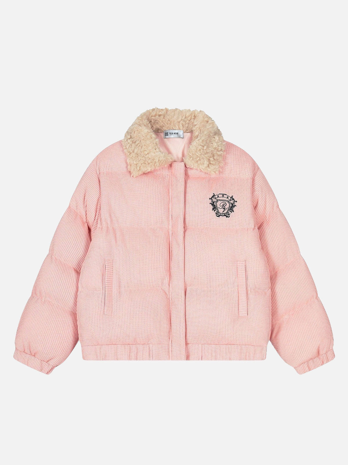 KRAL - Oversized Embroidered Puffer Jacket Pink | Teenwear.eu