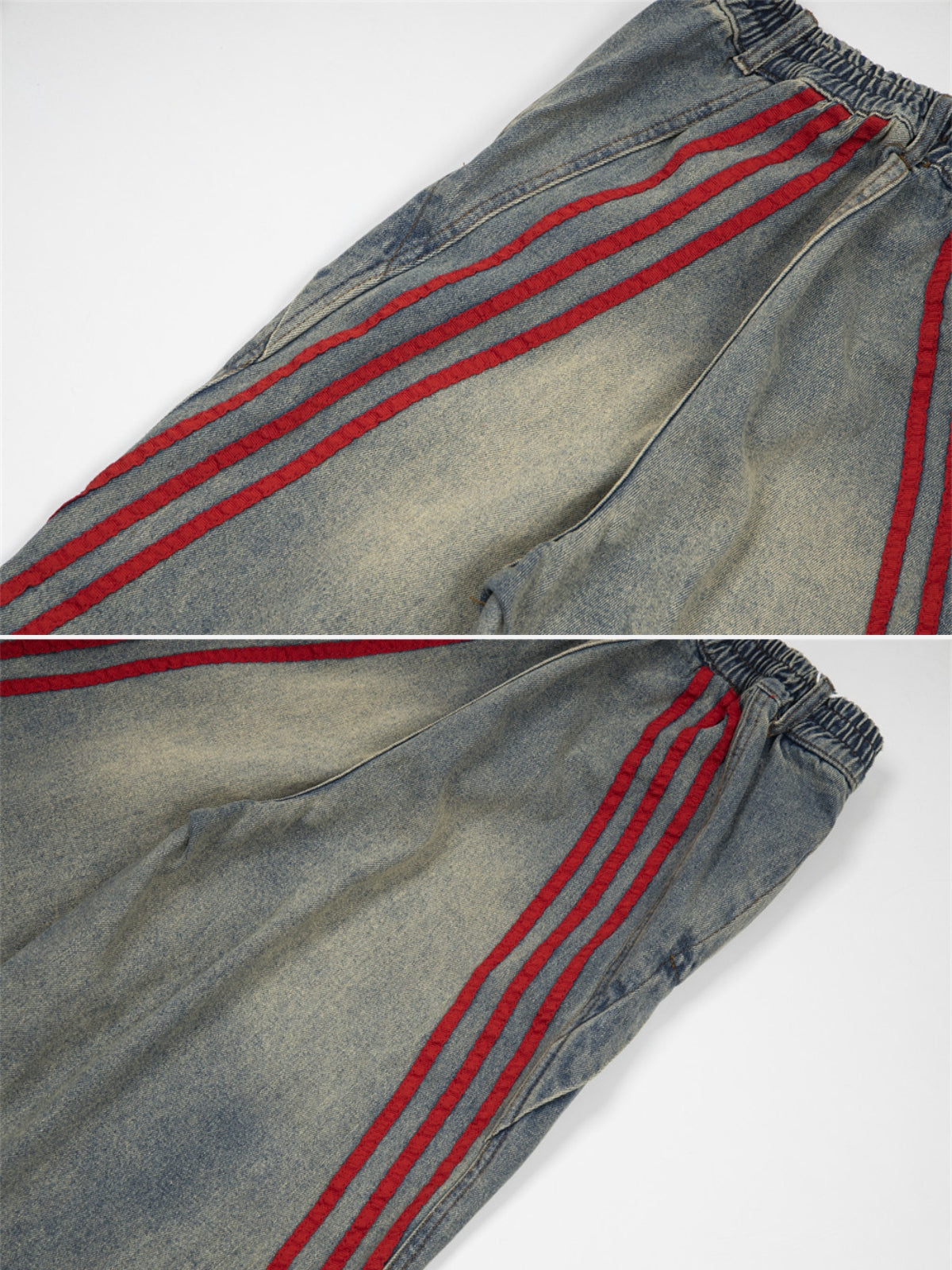 RED STRIPES - Baggy Embroidered Jeans | Teenwear.eu
