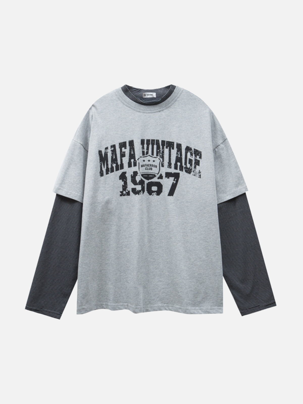 MAFA - Vintage Oversized Graphic Long Sleeve T-Shirt Grey | Teenwear.eu