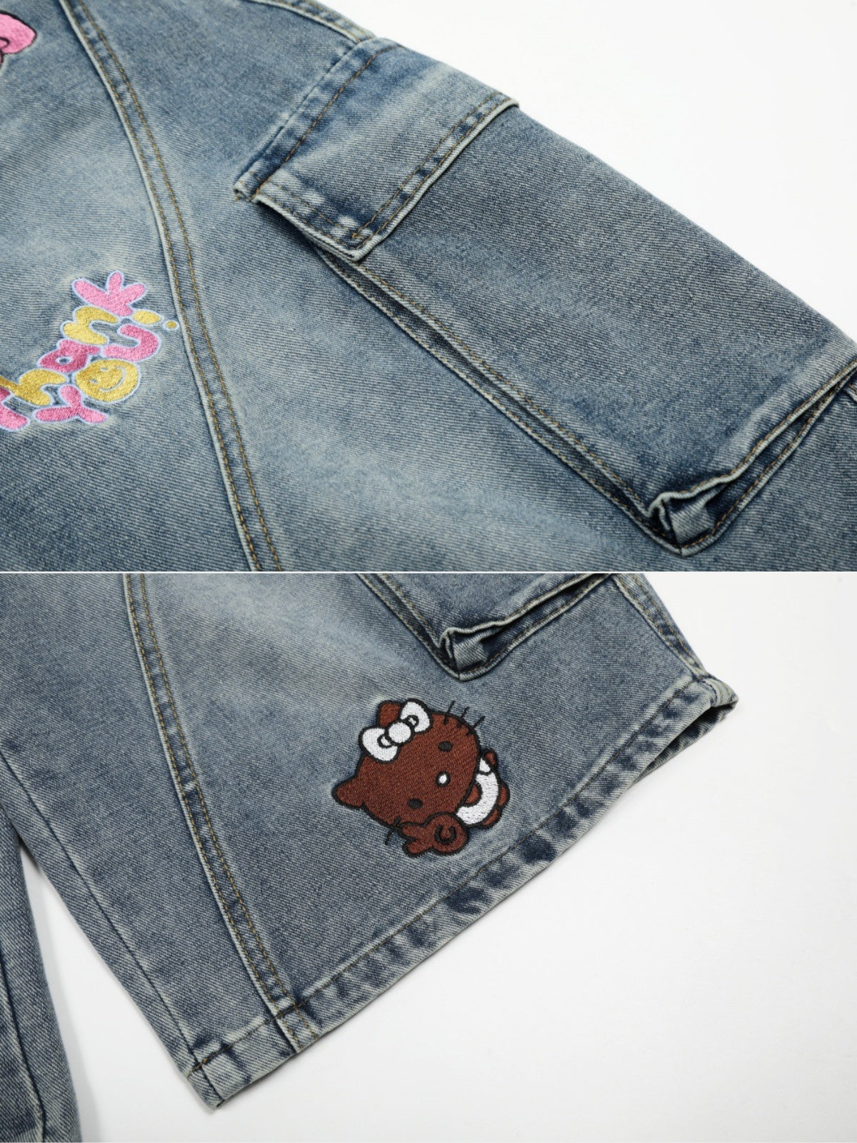 KITTIES - Baggy Embroidered Cargo Jorts | Teenwear.eu
