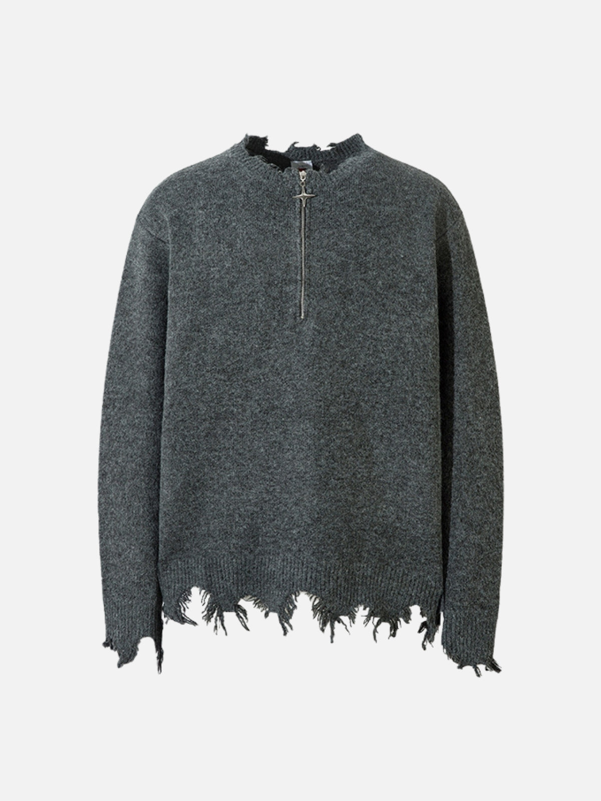 TOORNS - Oversized Basic Ripped Quarter Zip Sweater Grey | Teenwear.eu