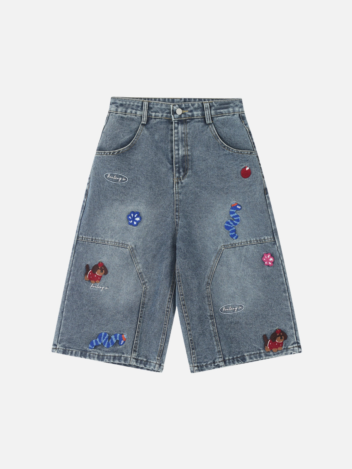 ZIZLA - Baggy Denim Embroidered Jorts Blue | Teenwear.eu