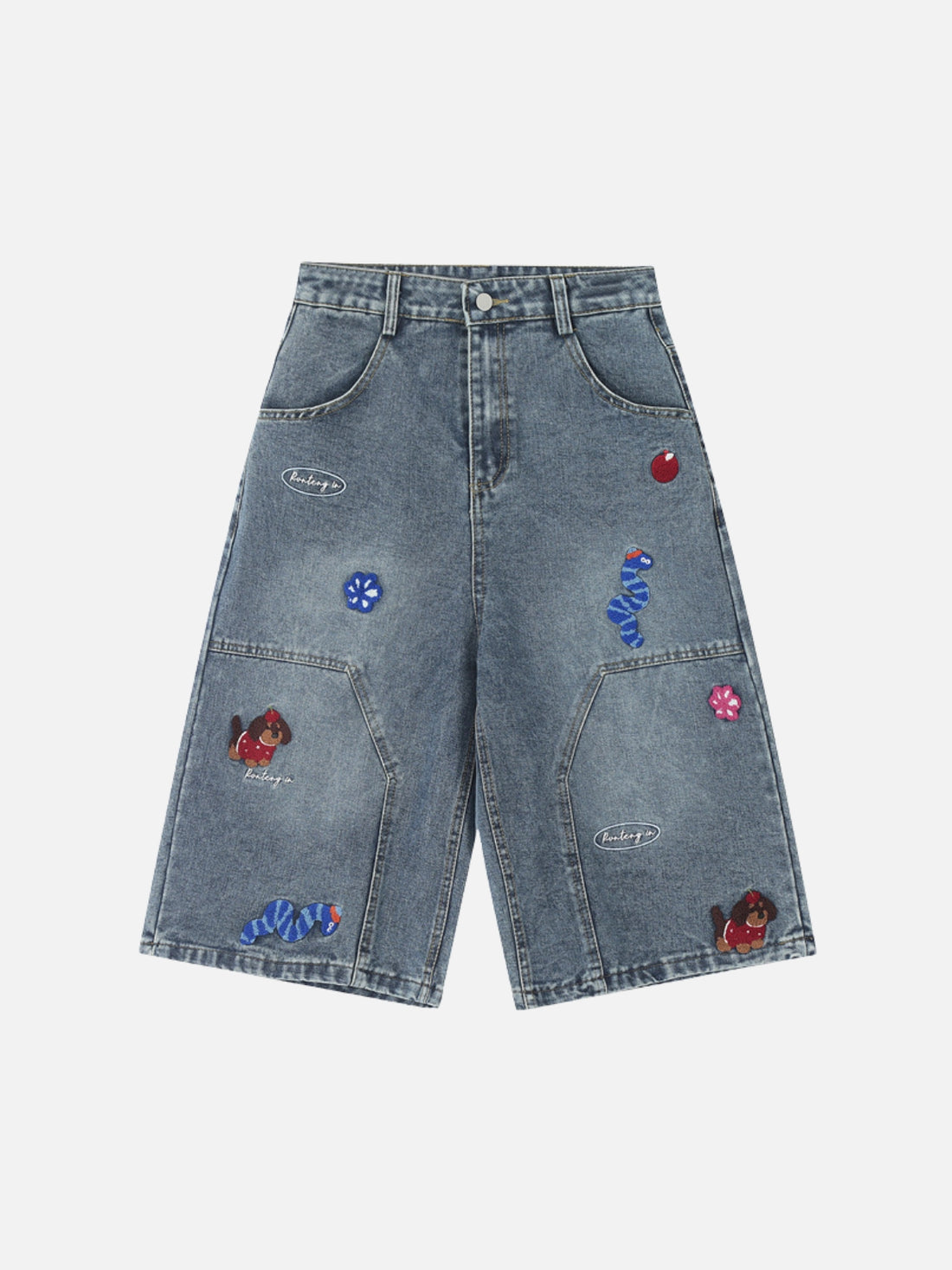 ZIZLA - Baggy Denim Embroidered Jorts Blue | Teenwear.eu