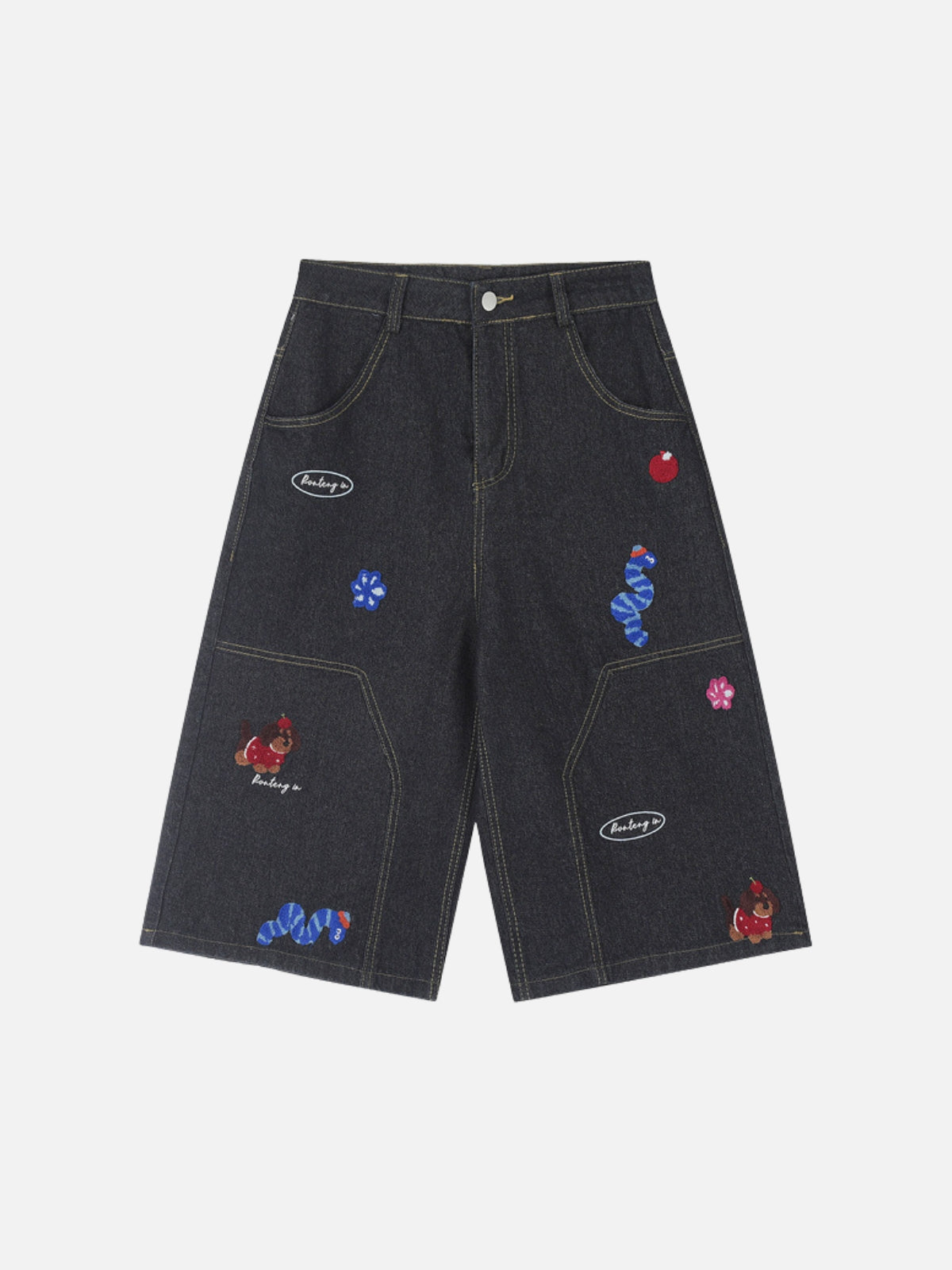 ZIZLA - Baggy Denim Embroidered Jorts Black | Teenwear.eu