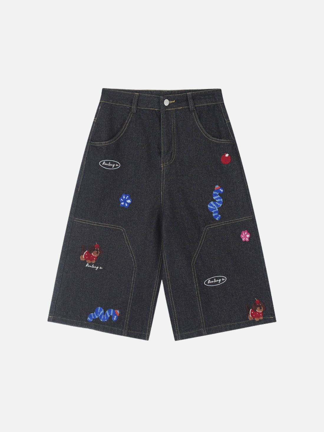 ZIZLA - Baggy Denim Embroidered Jorts Blue | Teenwear.eu