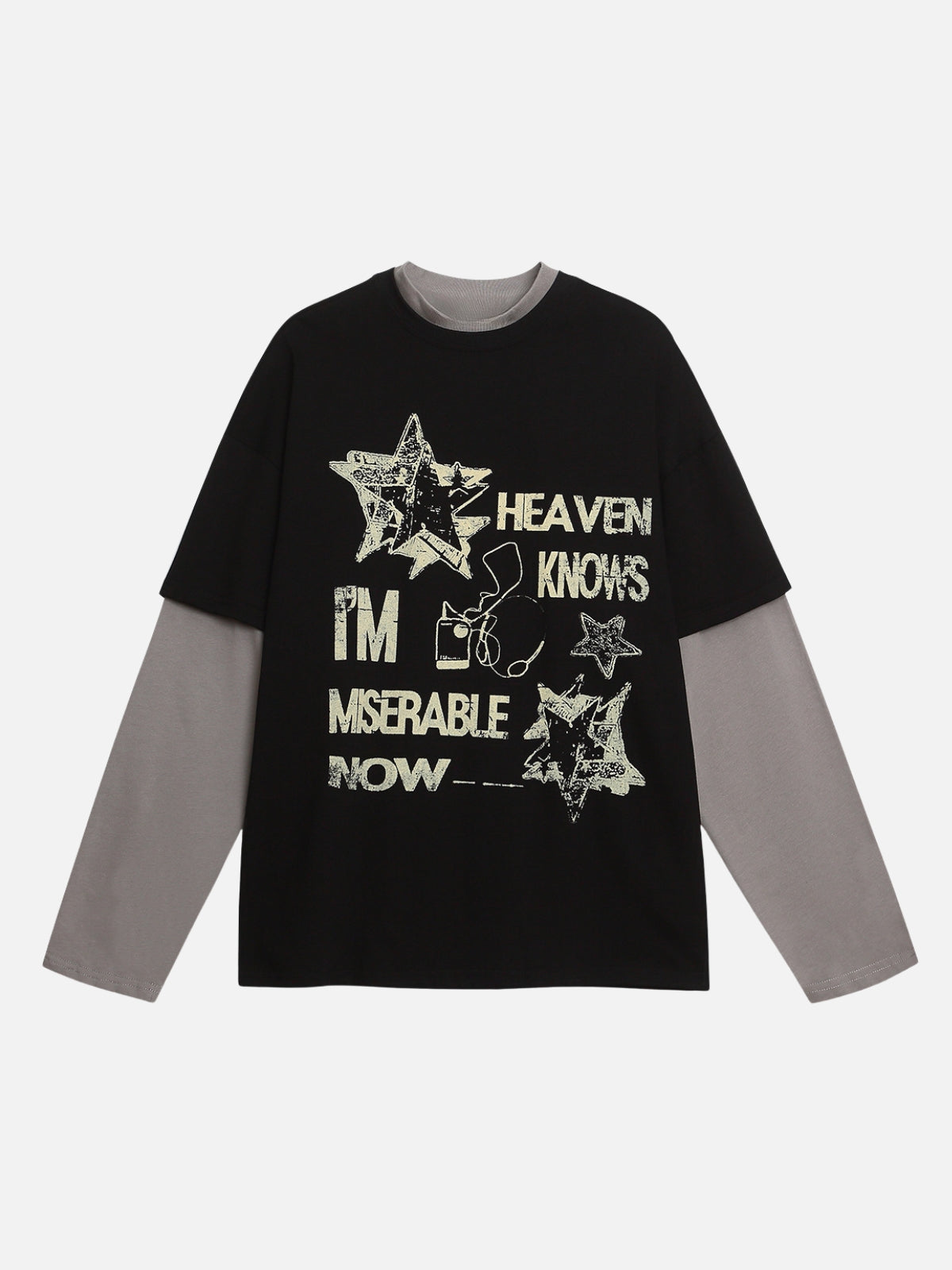 HEAVEN KNOWS - Oversized Print Long Sleeved T-Shirt Black | Teenwear.eu