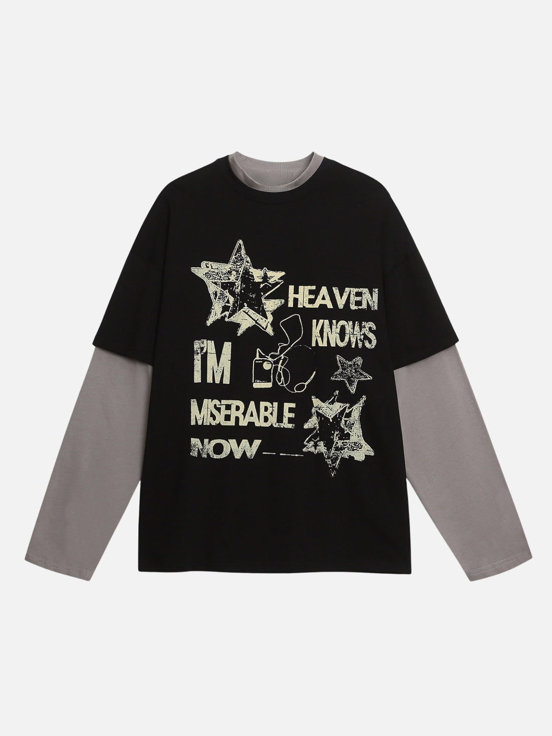HEAVEN KNOWS - Oversized Print Long Sleeved T-Shirt Black | Teenwear.eu