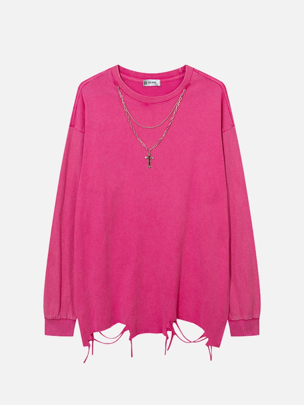 OPIATE - Oversized Basic Sweater With Necklace Pink | Teenwear.eu