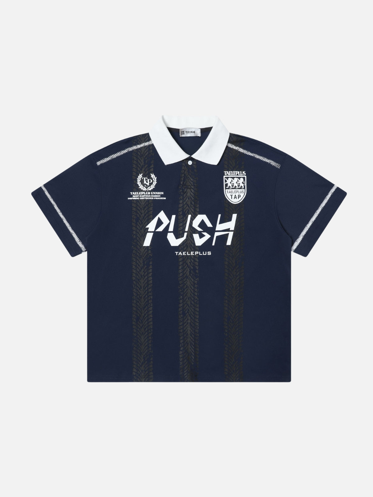 PUSH - Oversized Graphic Polo T-Shirt Blue | Teenwear.eu