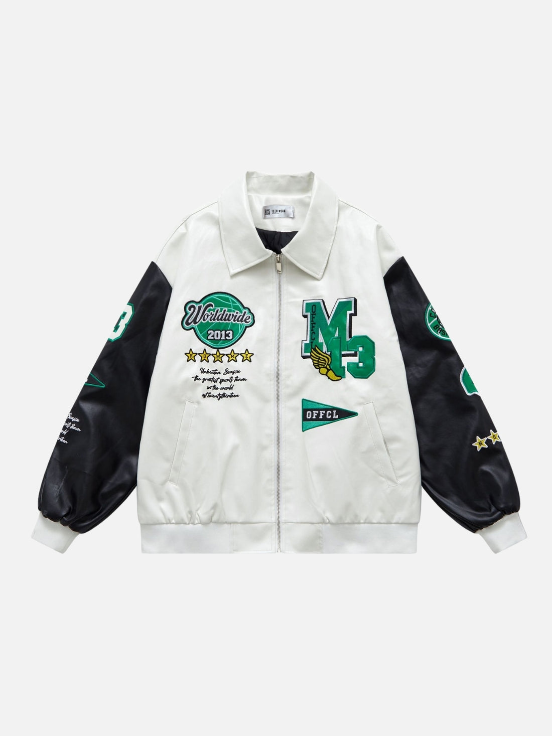 WORLDWIDE - Oversized Graphic Varsity Jacket White | Teenwear.eu