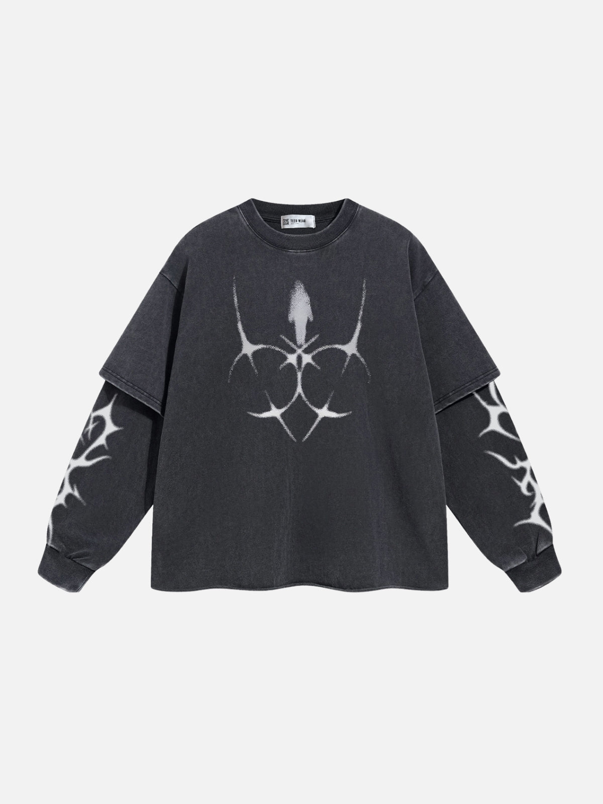 SPACER - Oversized Print Long Sleeved T-Shirt Washed Black | Teenwear.eu